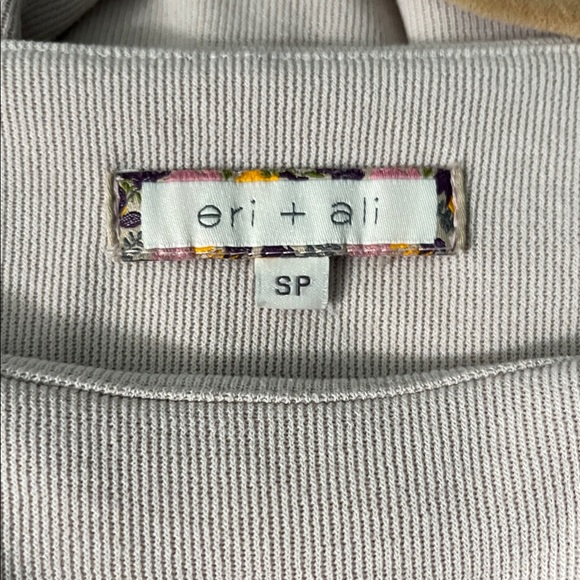 Eri + Ali Batwing Boat Neck Elegant Micro Rib Cotton Long Sleeve Top S P Beige - Picture 5 of 6